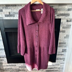 Liz & Co Plus Size 3X Purple Button Front Long Cardigan Sweater